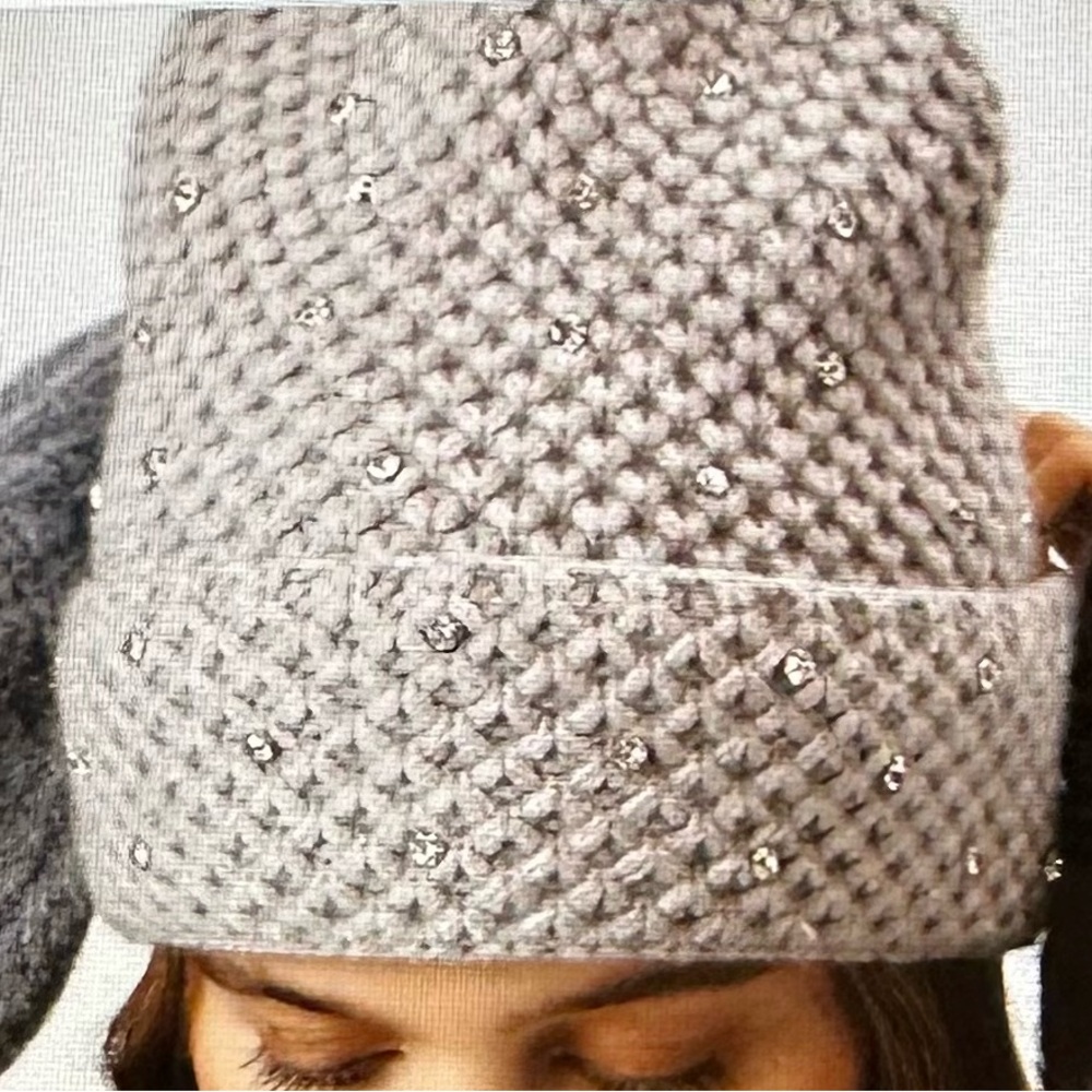 NWT - Anthropologie Gray Knit Beanie with Rhinestones